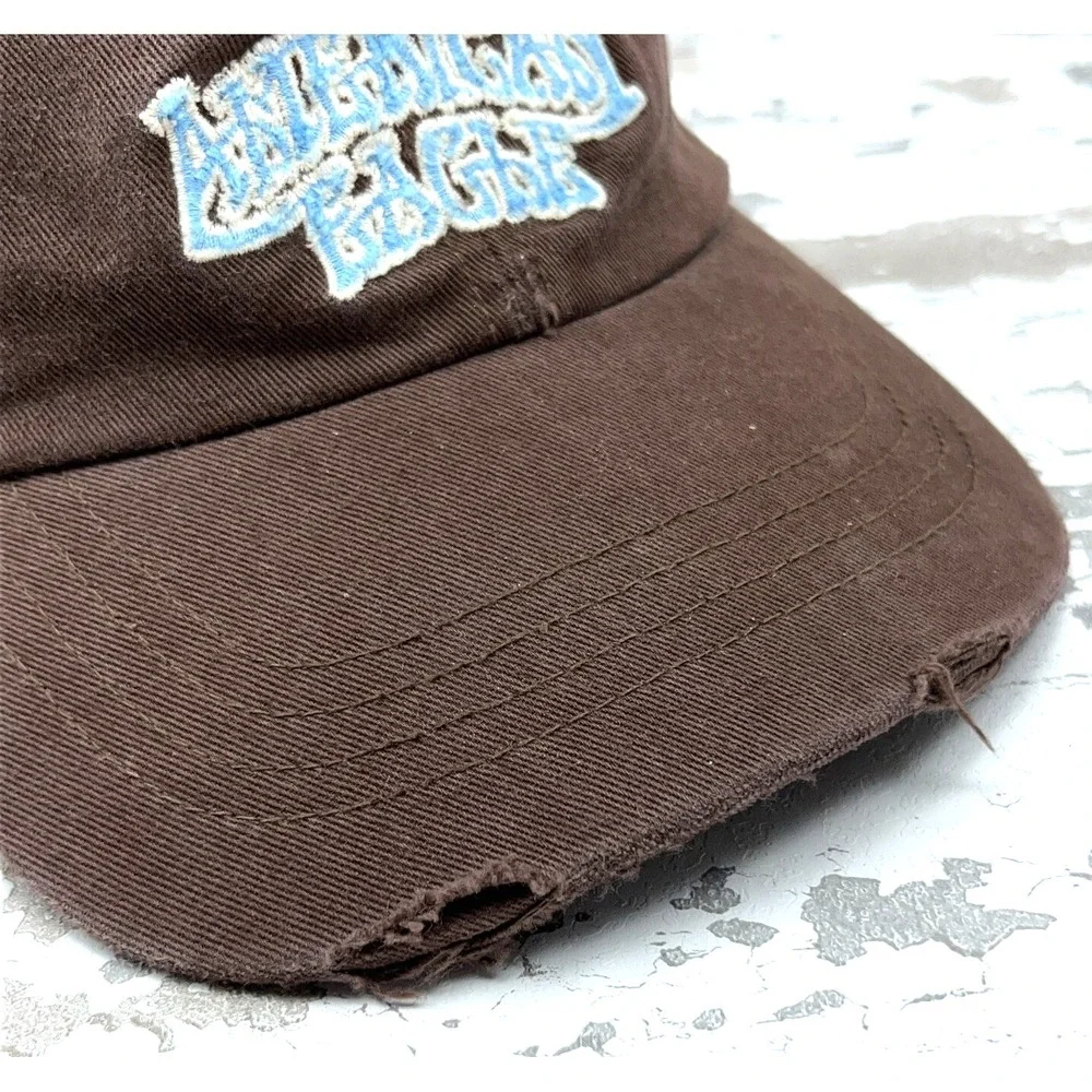 Vintage American‎ Eagle Hat Cap Leather Strap Back Script AEO Dad Baseball Y2K